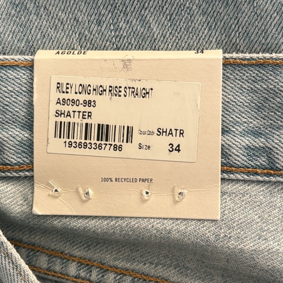 Agolde Light Blue Wash Riley High Rise Straight Distressed Jeans Size 34 NWT - Picture 10 of 12